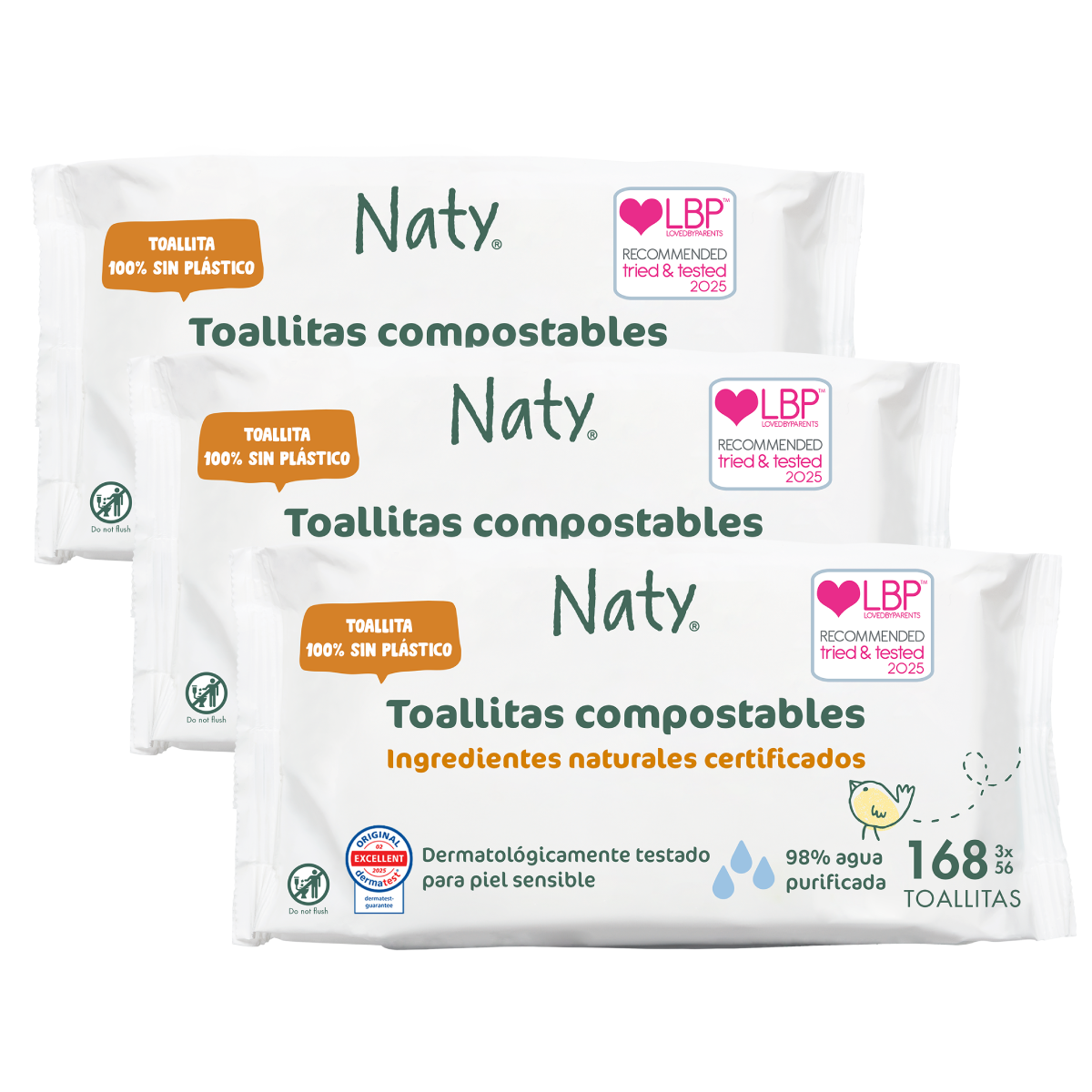 Confezione da 3 salviettine compostabili Naty  3x56 pz