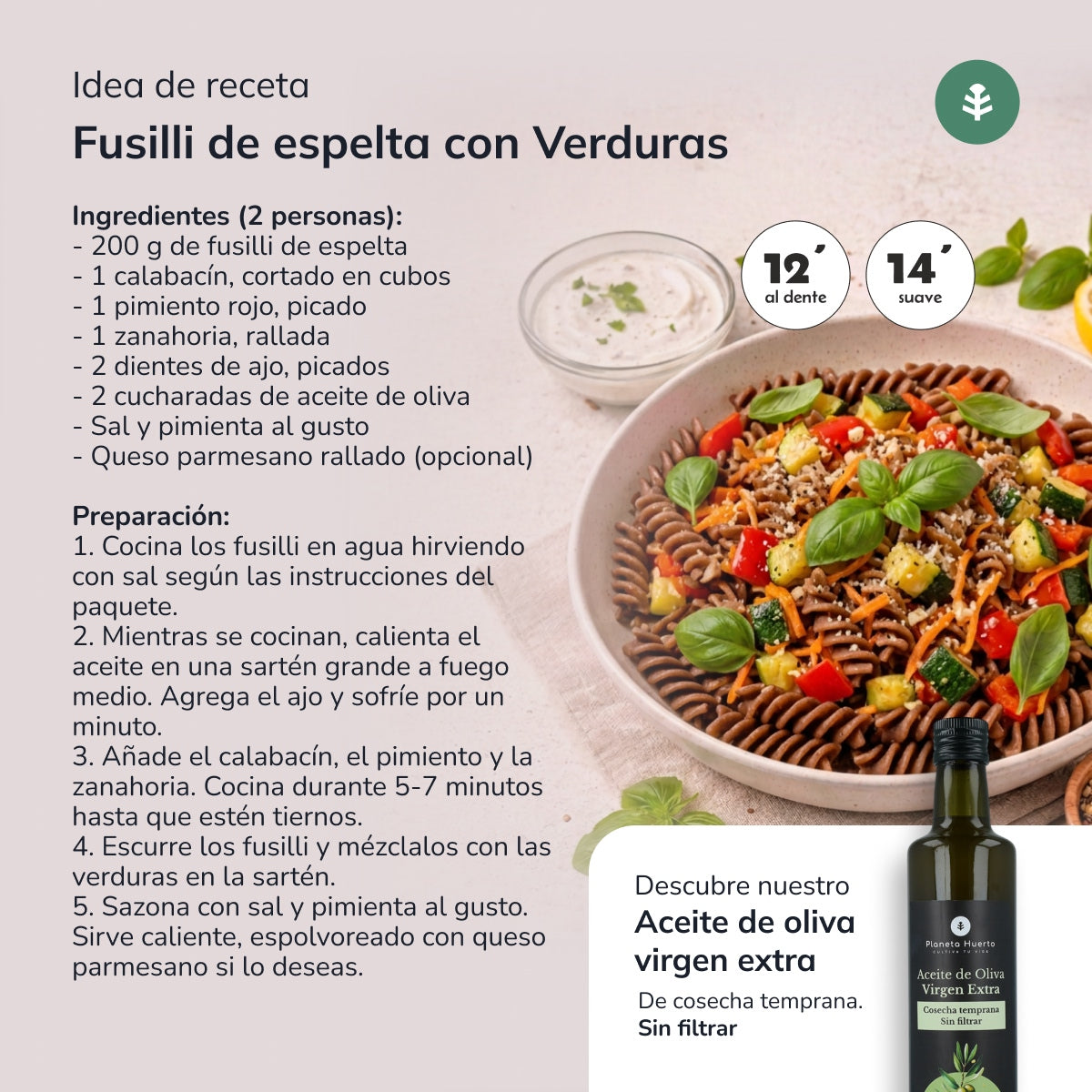 Fusilli de espelta integral ECO Planeta Huerto 500gr