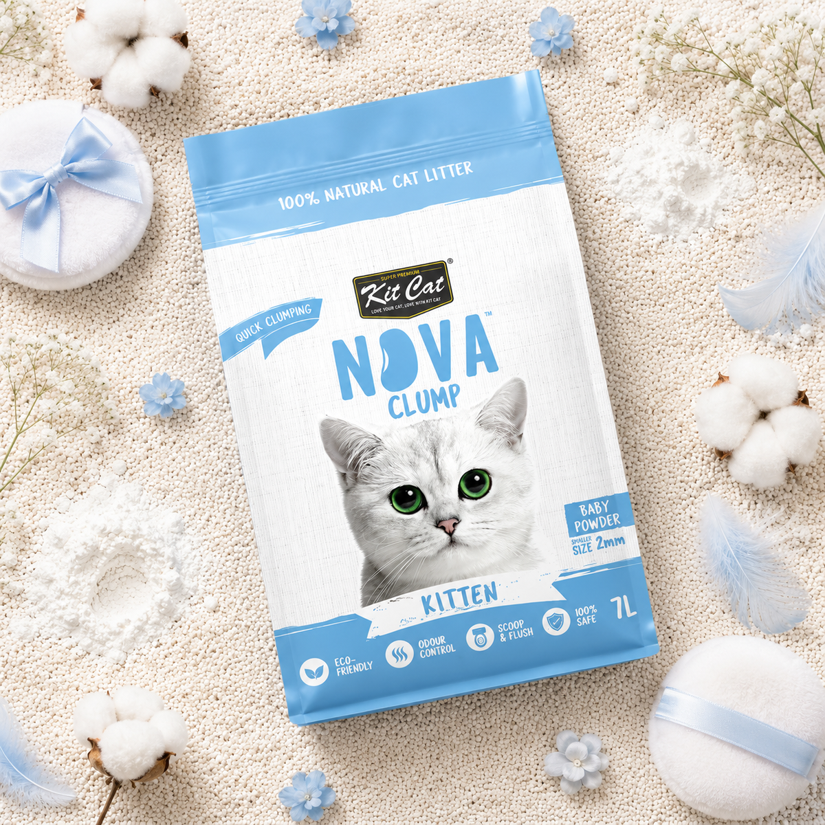 Kit Cat Arena Eco SoyaClump - Kitten Baby Powder 7 L Sabbia per gatti