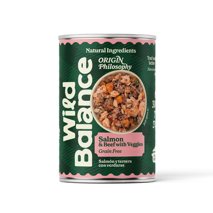 Lattina di salmone e manzo BARF per cani Wild Balance 400 g