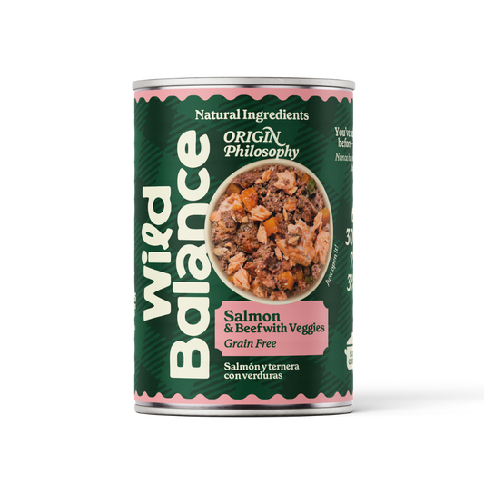Lattina di salmone e manzo BARF per cani Wild Balance 400 g