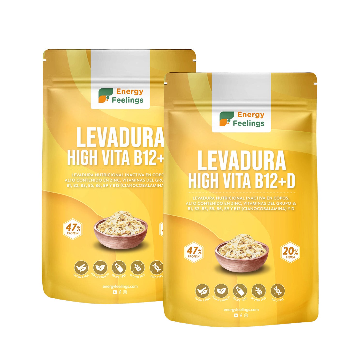 Confezione da 2 lieviti nutrizionali ad alto contenuto di vitamina D Energy Feelings 1 kg