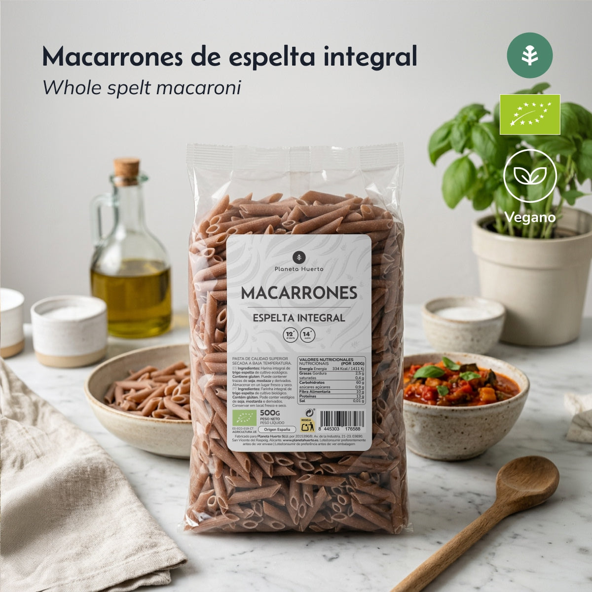 Maccheroni integrali di farro ECO Planeta Huerto 5 Kg