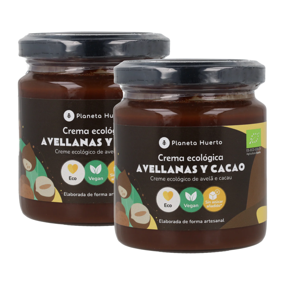 Confezione da 2 creme di nocciole e cacao senza zuccheri aggiunti ECO Planeta Huerto 230 g