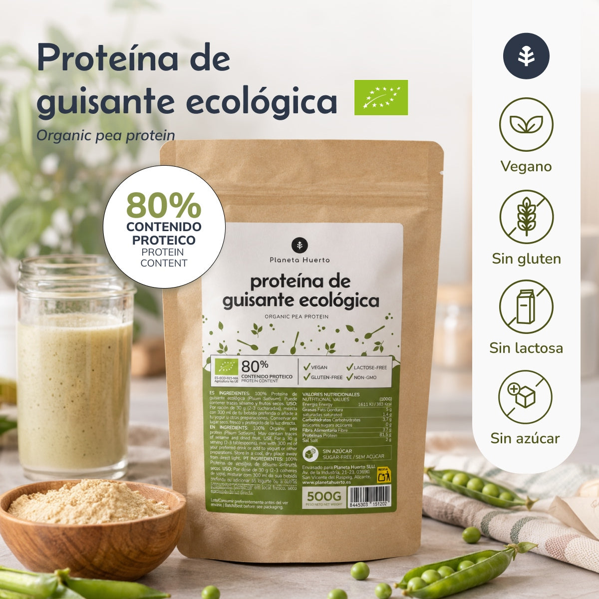 Proteine del pisello 80% ECO Planeta Huerto 500 g