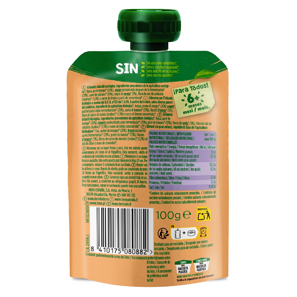 Bustina Nutri Flora al mango, yogurt, avena e banana 100 g Hero Solo