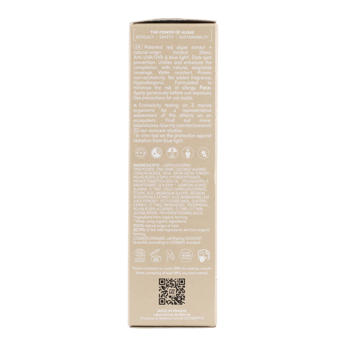 Crema viso color avorio spf 50 Biarritz