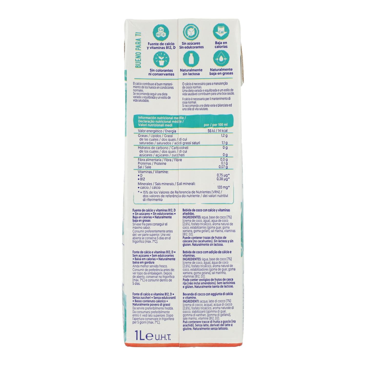 Pack 8 uds Bebida de Coco Sin azúcar Alpro 1 Litro