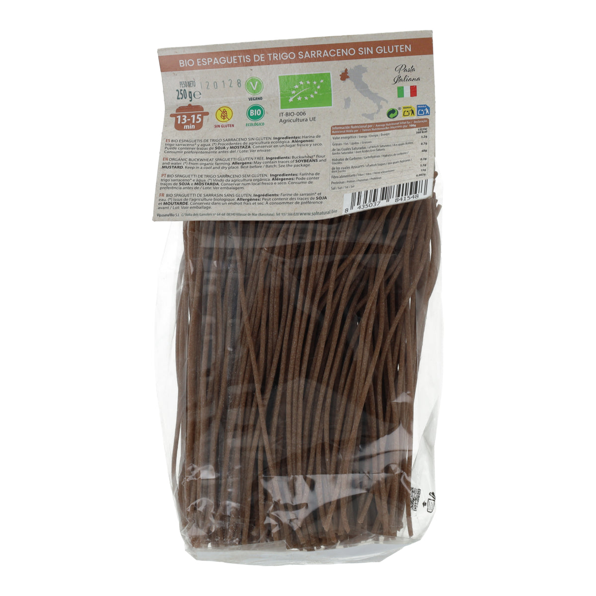 Spaghetti di grano saraceno senza glutine bio Sol Natural 250 g
