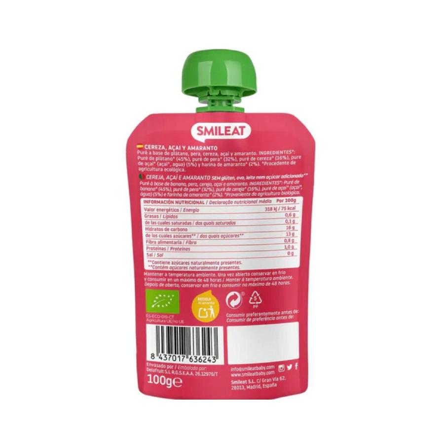 Pack 2x Pouche de cereza, açai y amaranto ECO Smileat, 100 g