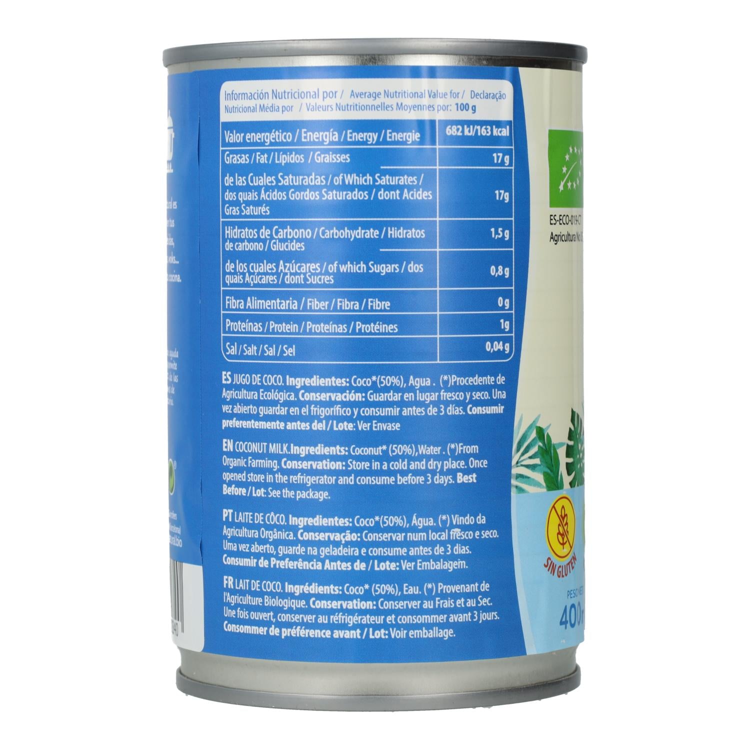 Leche de coco para cocinar bio Sol Natural 400 ml