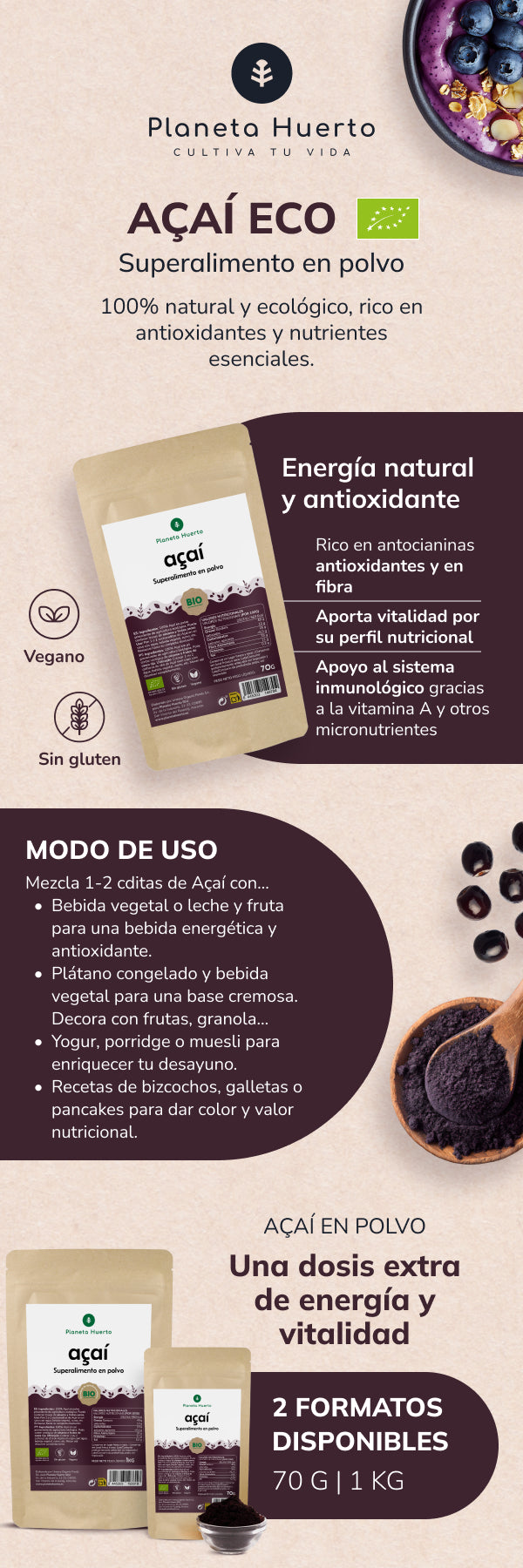 Polvere di Açaí ECO Planeta Huerto 70 gr