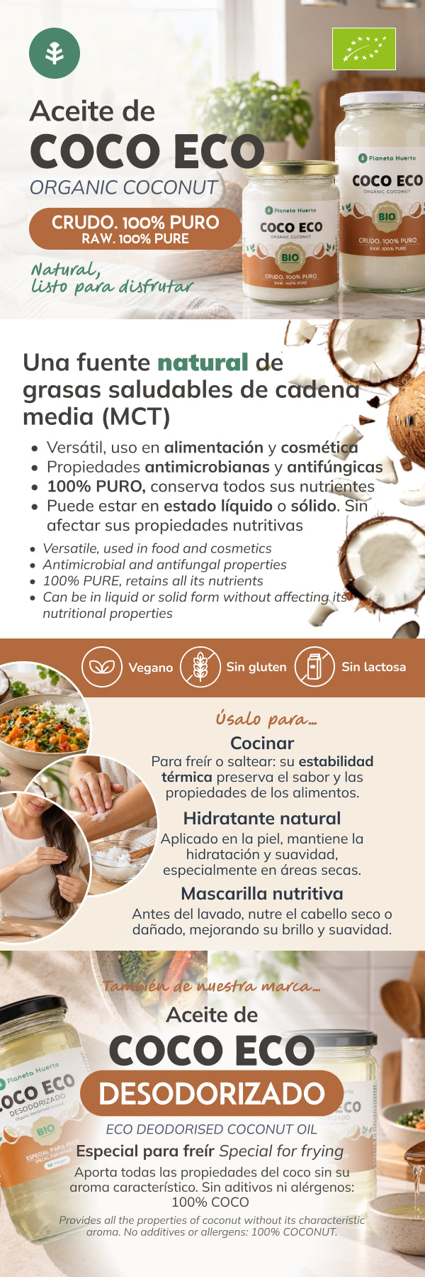 Confezione da 5 oli di cocco ECO Planeta Huerto 430 ml