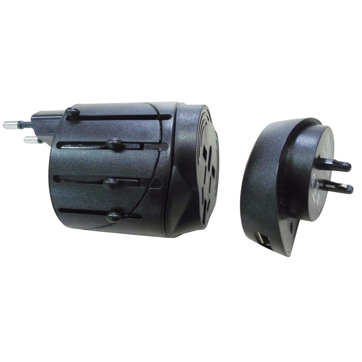 Adaptador de viaje con USB Negro
