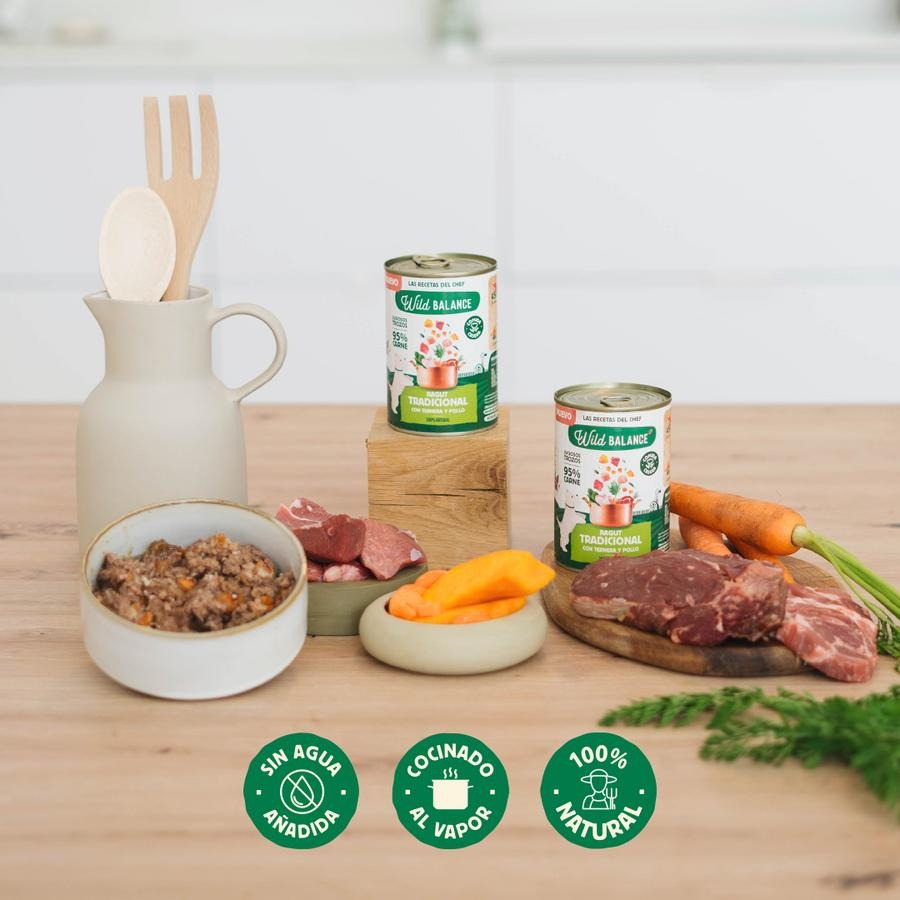 Pack 6X Ragut tradicional de ternera y pollo para perros Wild Balance 400 g
