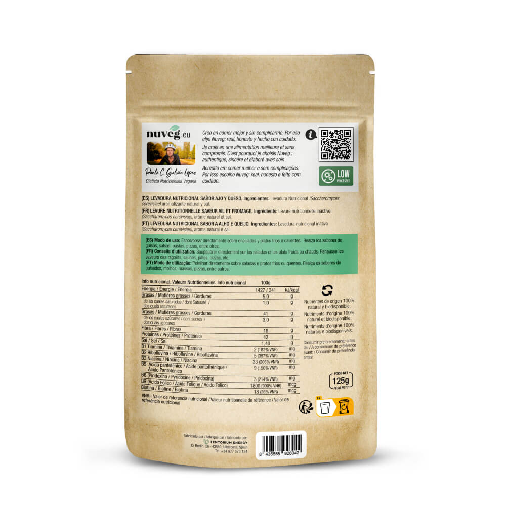 Levadura nutricional sabor ajo y queso Nuveg 125 g