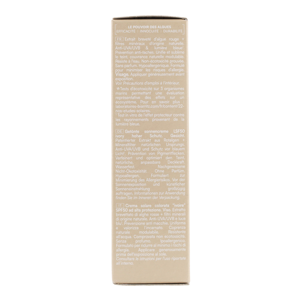 Crema viso color avorio spf 50 Biarritz