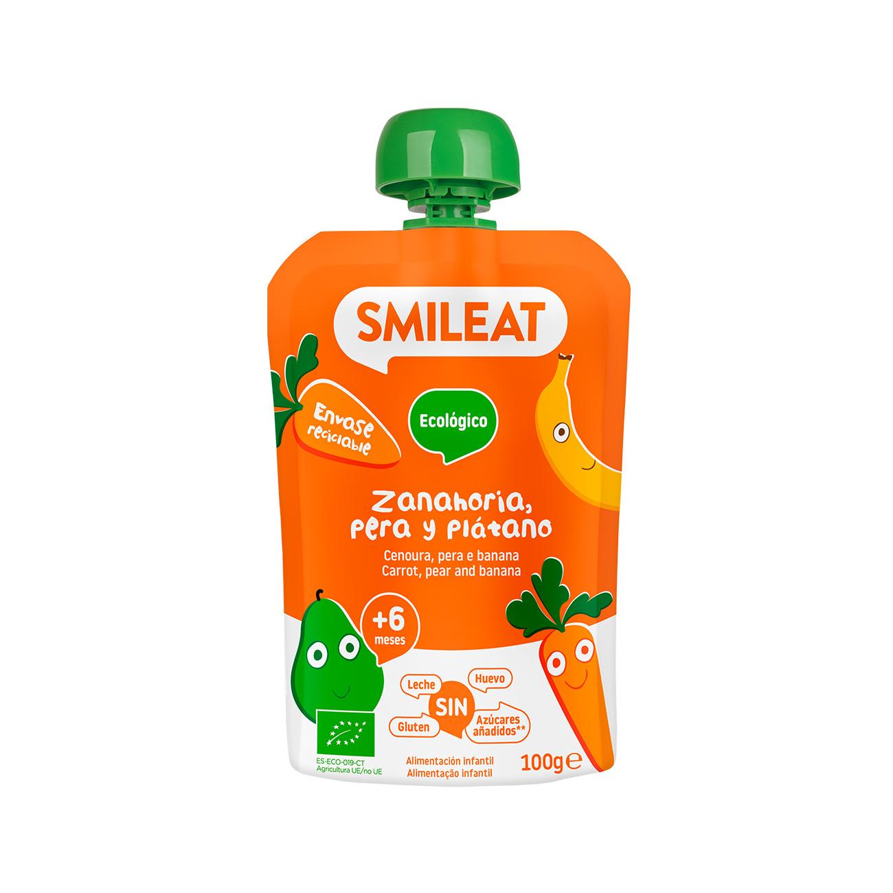 Pouch pera, plátano y zanahoria Smileat 100 g