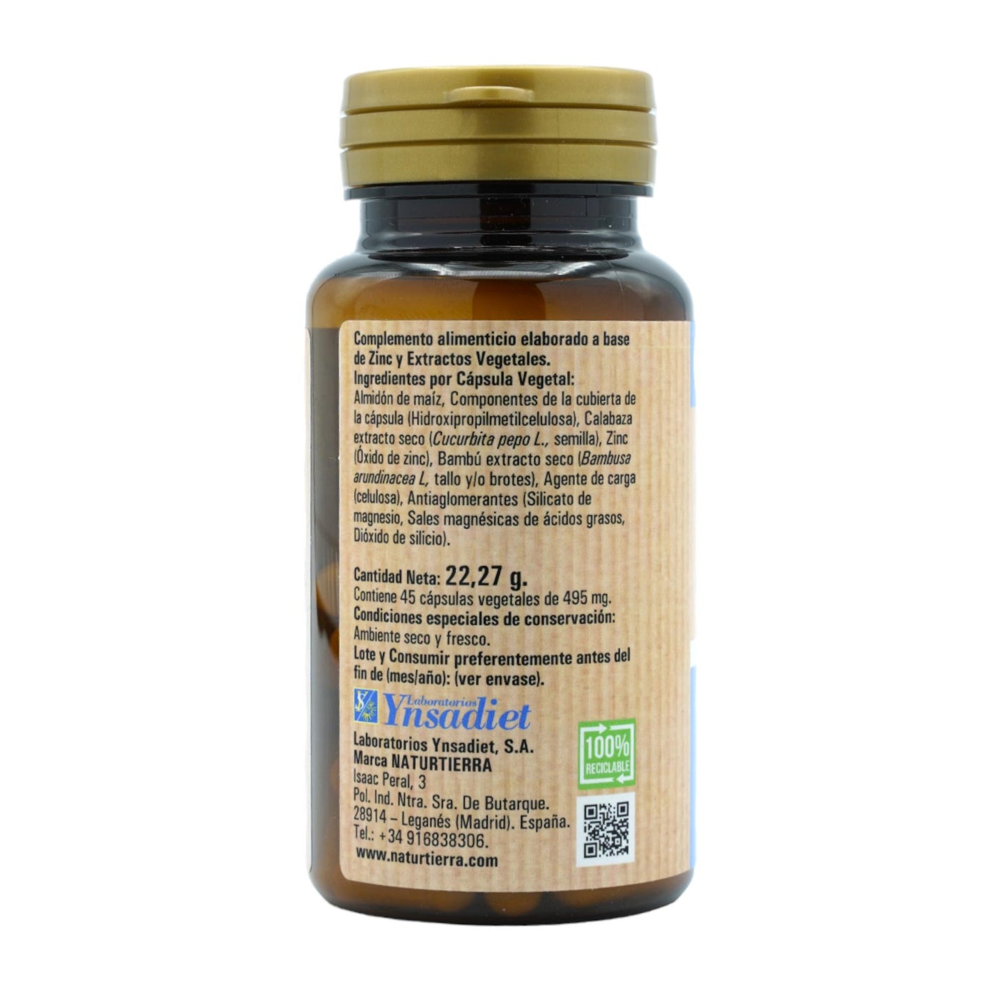 Zinc + silicio orgánico, 45 cápsulas vegetales. NaturTierra