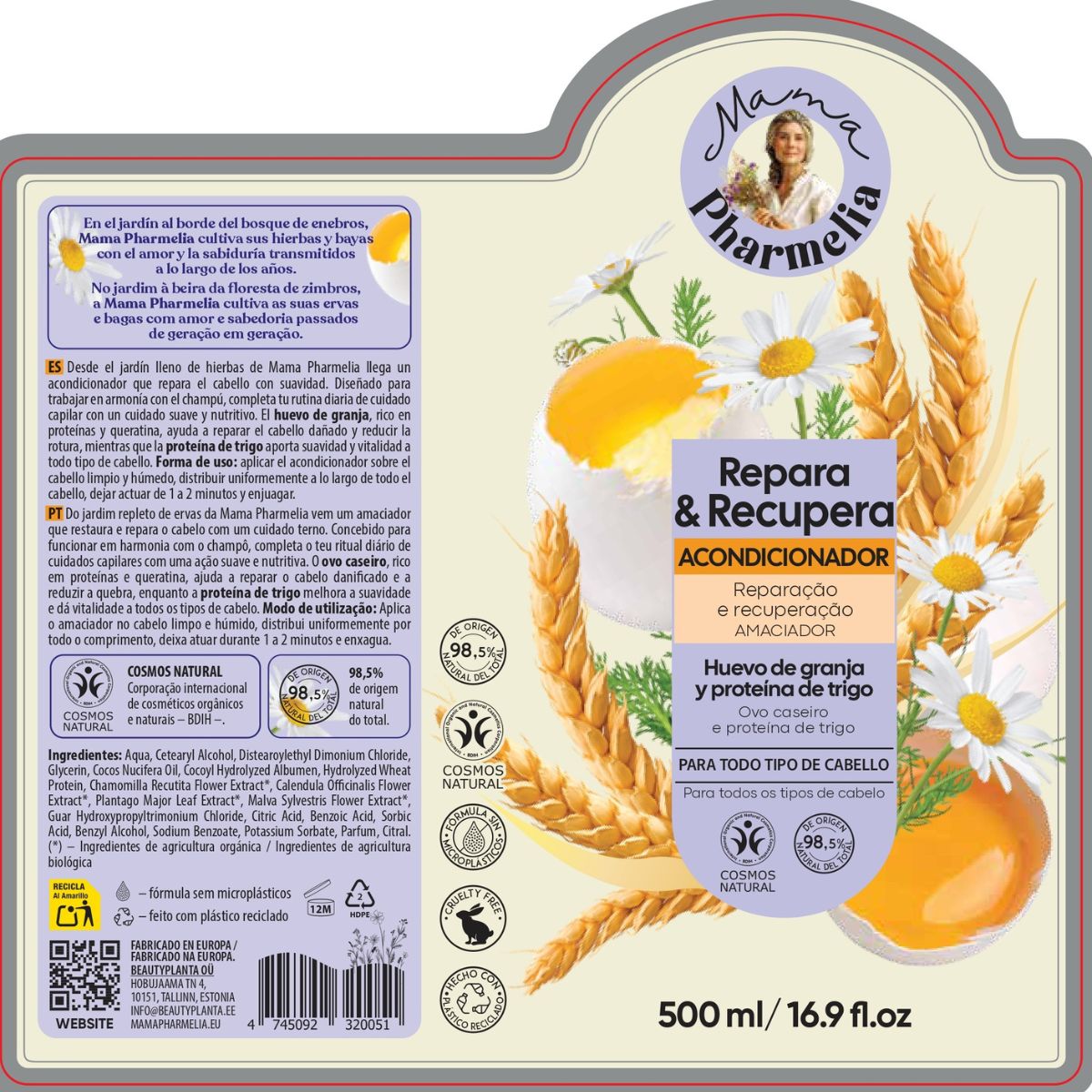 Acondicionador Repara y Recupera con Huevo de Granja y Proteína de Trigo, Mama Pharmelia, 500ml