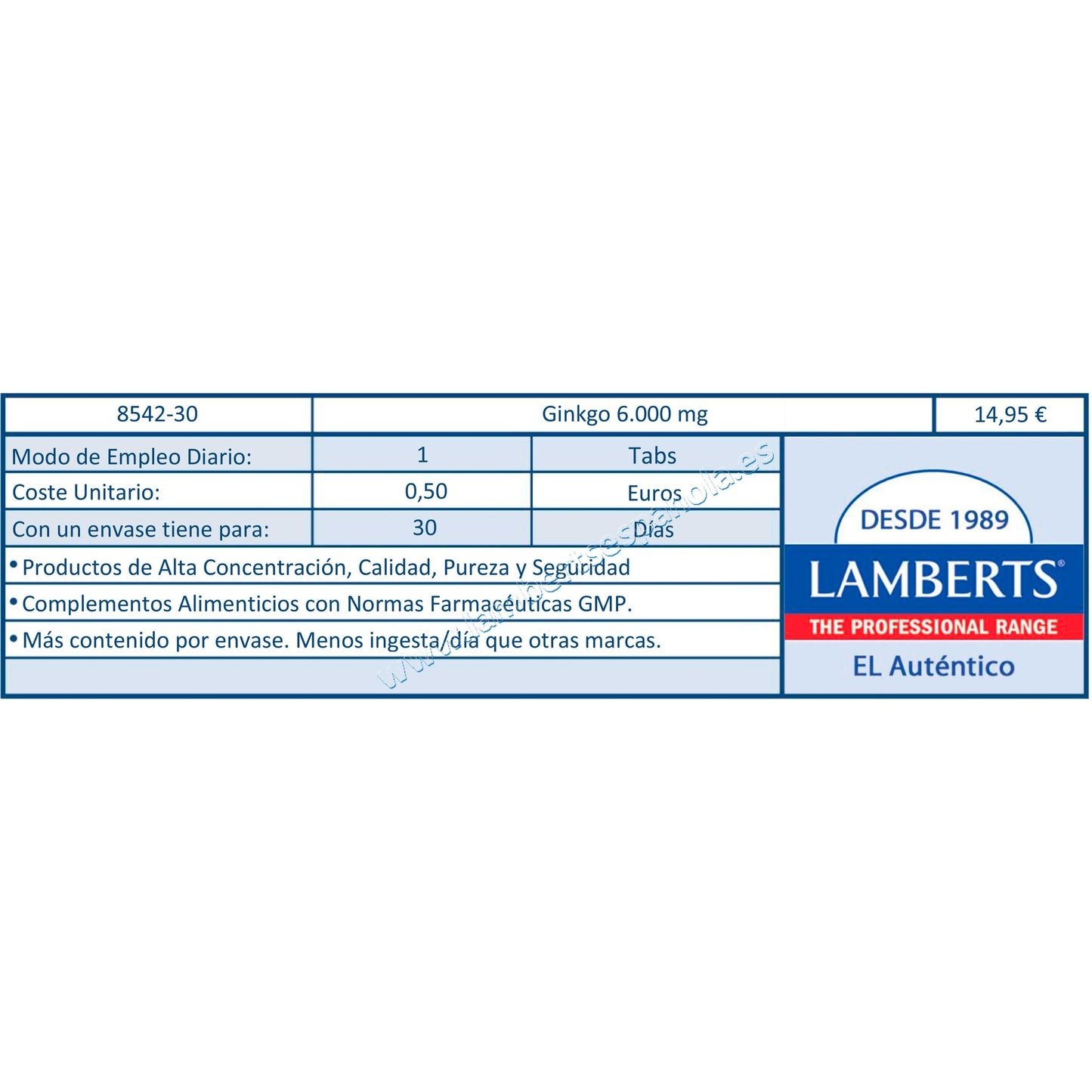 Ginkgo Biloba 6.000 mg, Lamberts 60 tabletas