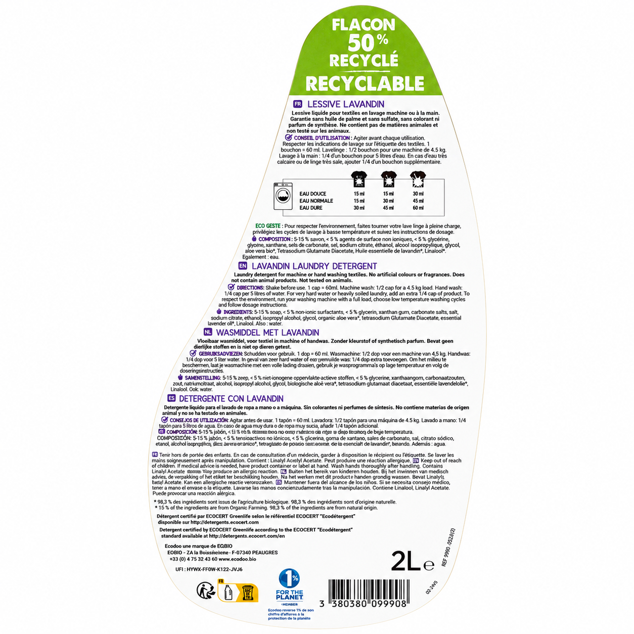 Detergente liquido Lavandín Ecodoo 2 L