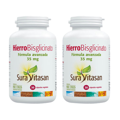 Pack 2x Hierro Bisglicinato, Sura Vitasan, 30 cápsulas