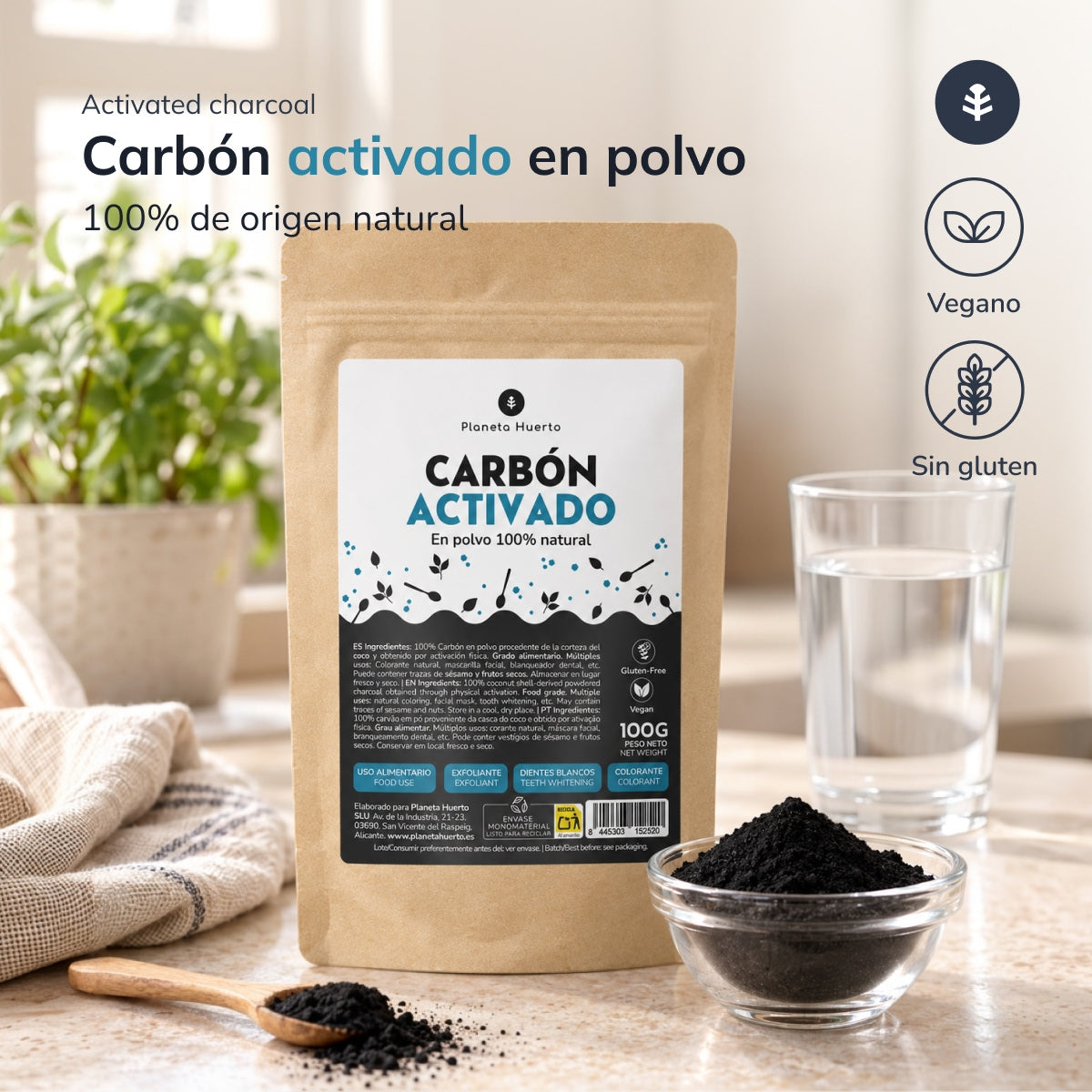 Carbone attivo vegetale in polvere Planeta Huerto 100 g