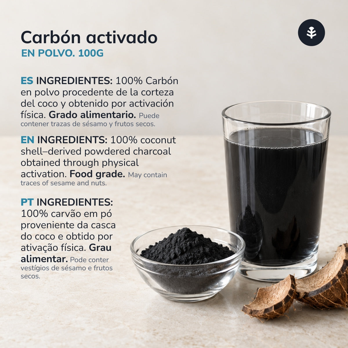 Carbone attivo vegetale in polvere Planeta Huerto 100 g
