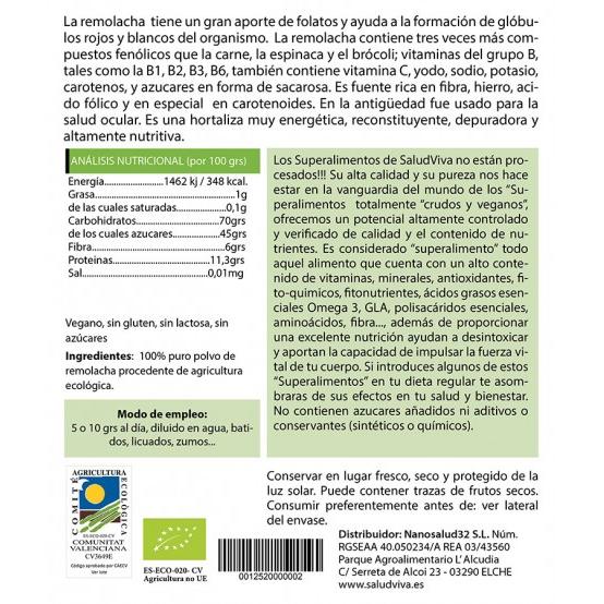 Jugo de remolacha en polvo ECO 125 g, Salud Viva