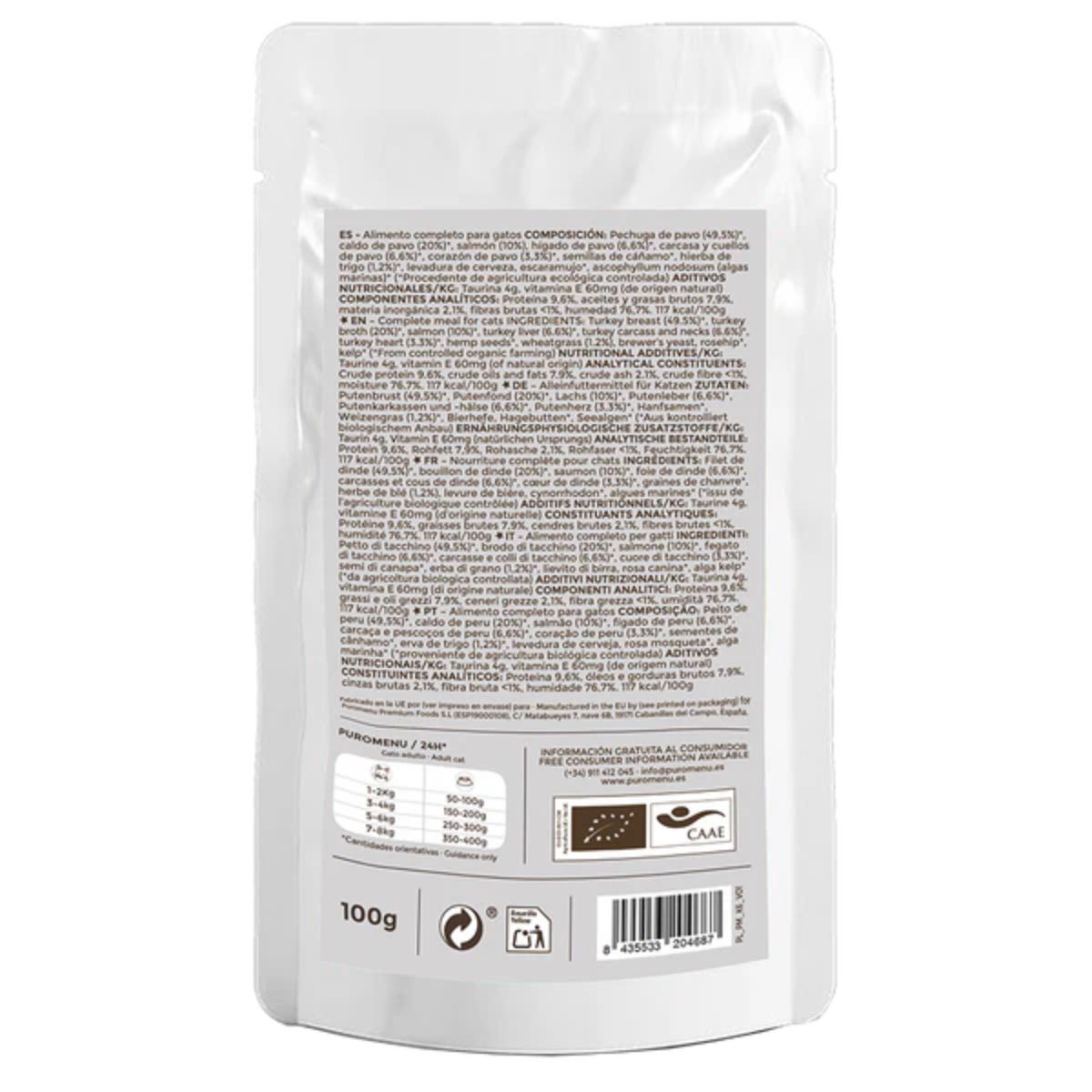 Comida húmeda Barf gatos Michi mimos BIO (Pavo y salmón) Puromenu 100 g