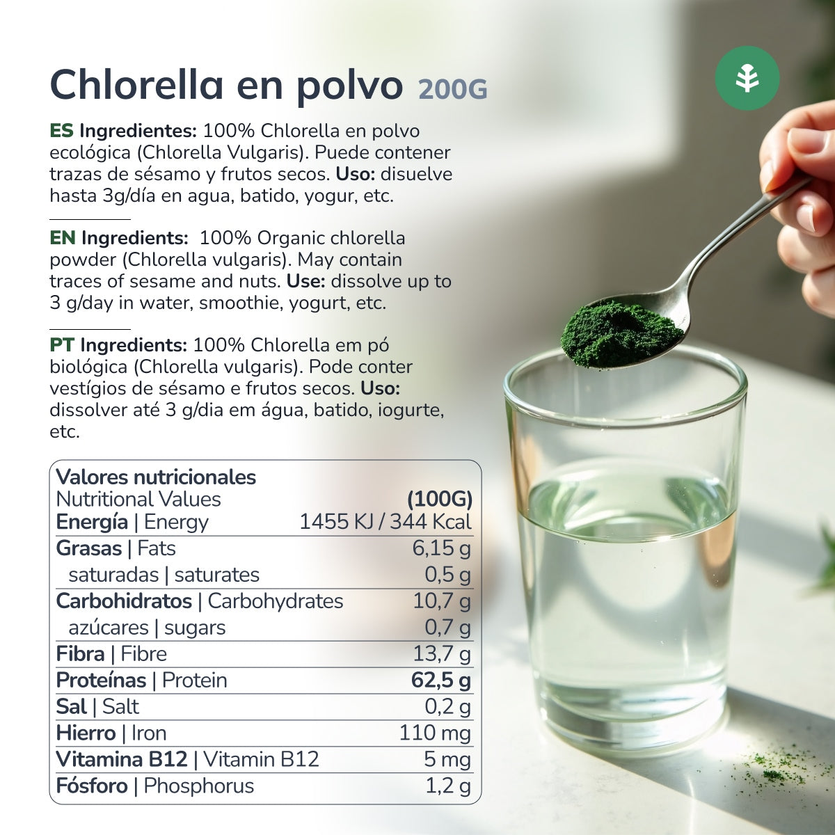 Alga clorella in polvere ECO Planeta Huerto 200 g