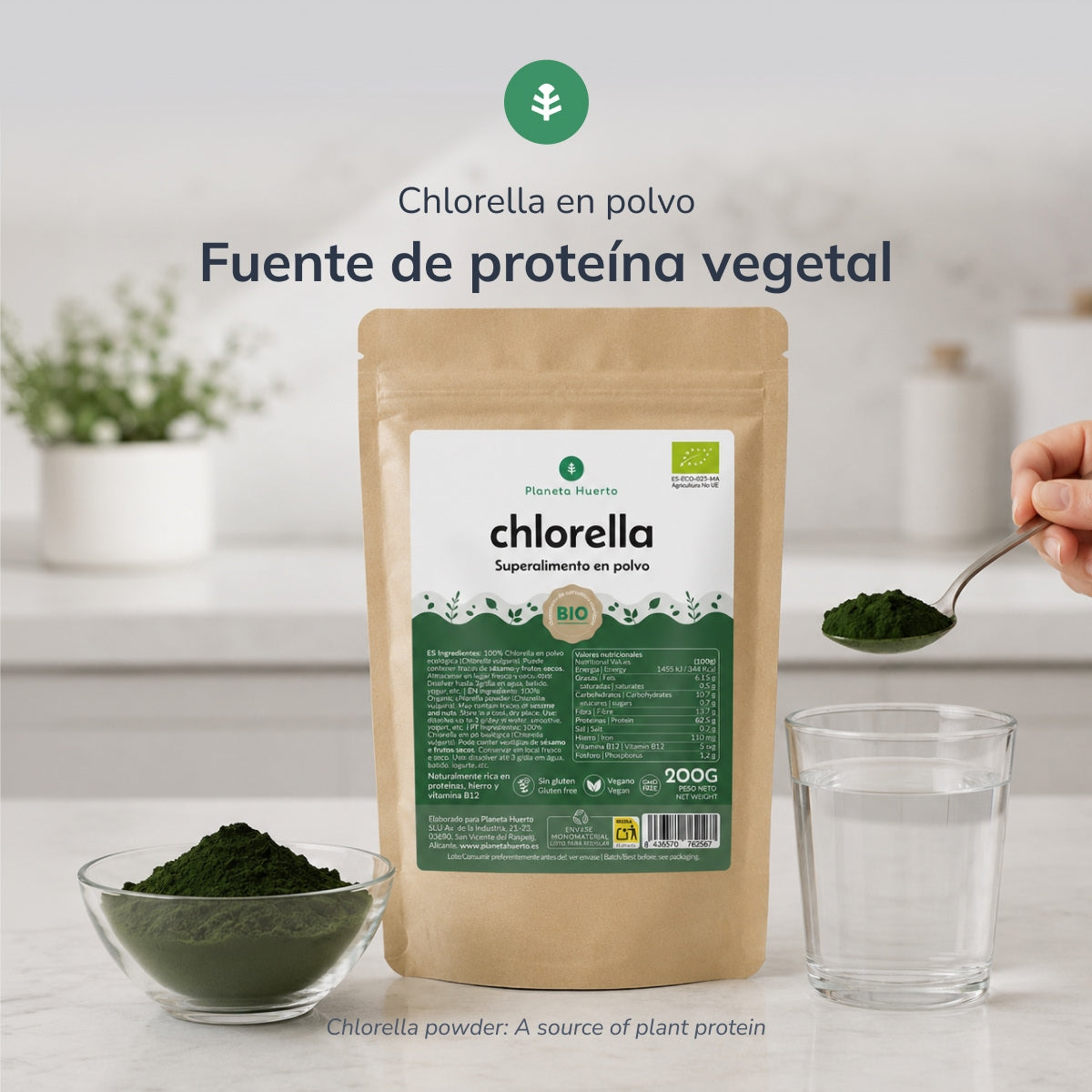 Alga clorella in polvere ECO Planeta Huerto 200 g