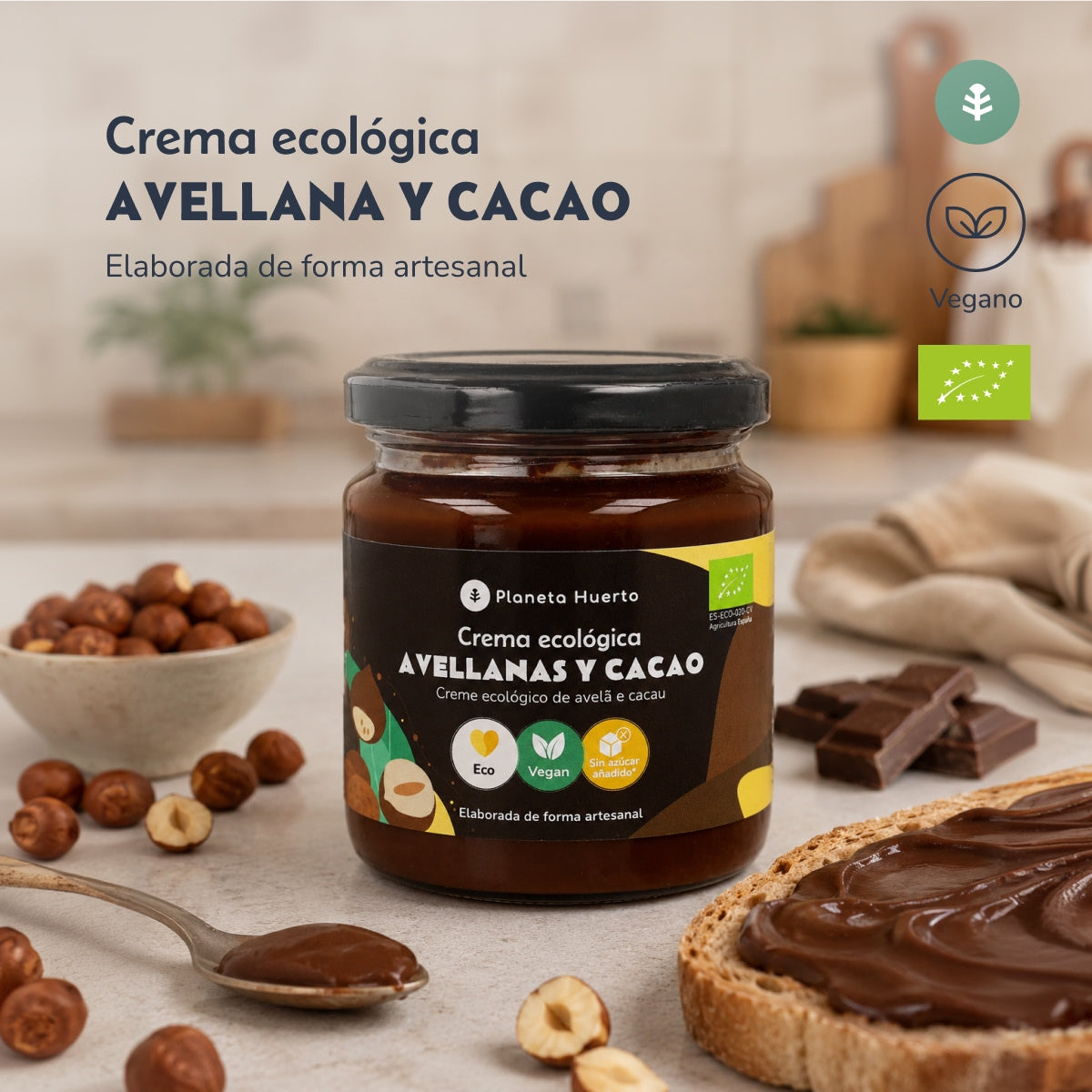 Crema di nocciole e cacao senza zuccheri aggiunti ECO Planeta Huerto 230 g