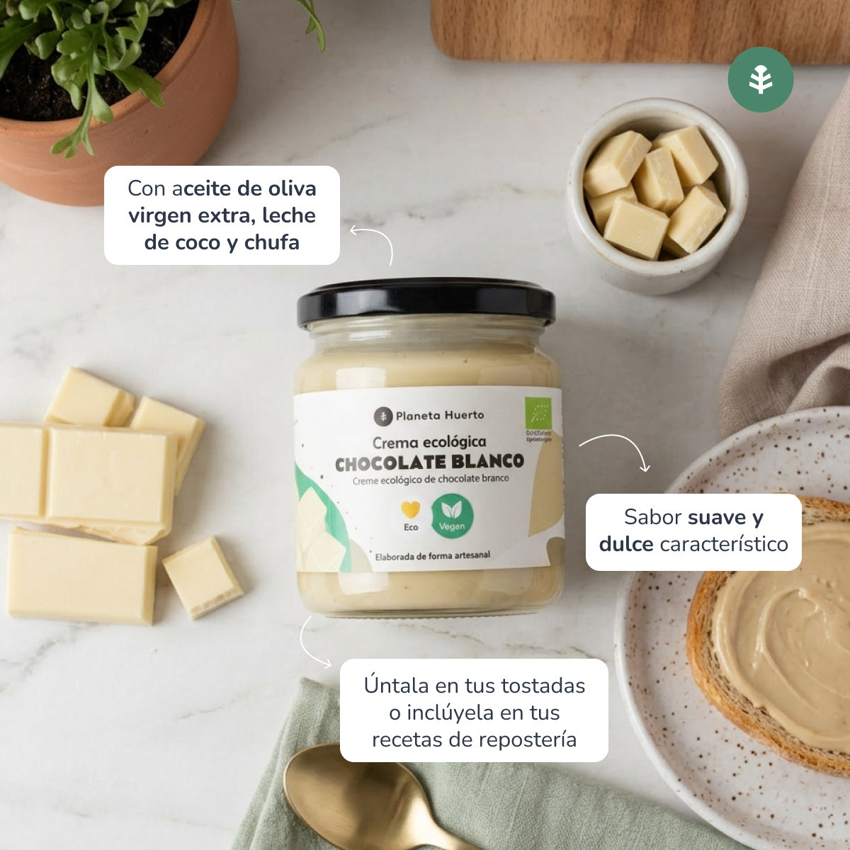 Crema vegana al cioccolato bianco ECO Planeta Huerto 230 g
