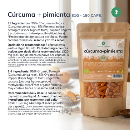 Curcuma biologica + Pepe biologico Planeta Huerto 150 capsule