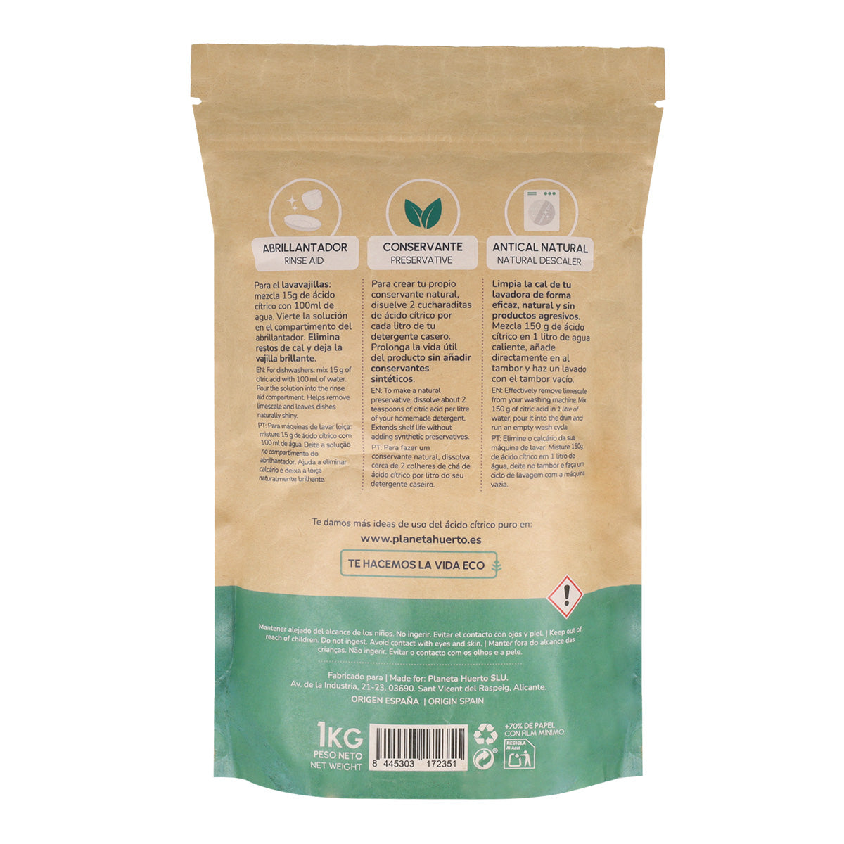 Pack 3x Ácido cítrico Planeta Huerto 1 Kg