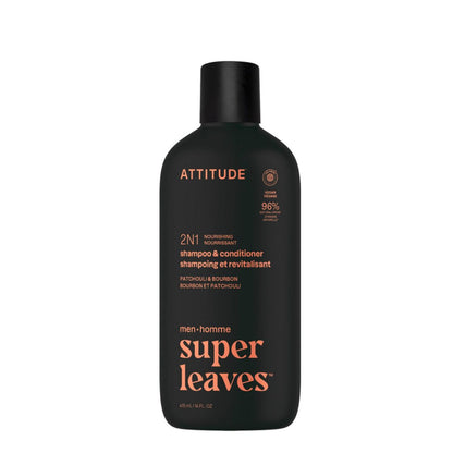Super leaves Champú y acondicionador 2 en 1 - Pachulí y bourbon, Attitude, 415mL