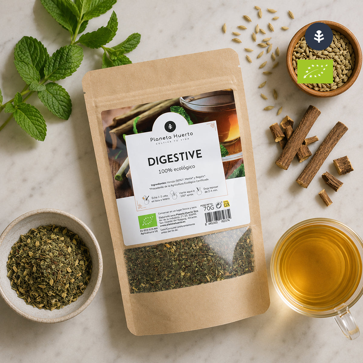 Infuso digestivo ECO Finocchio, menta e liquirizia Planeta Huerto 70g