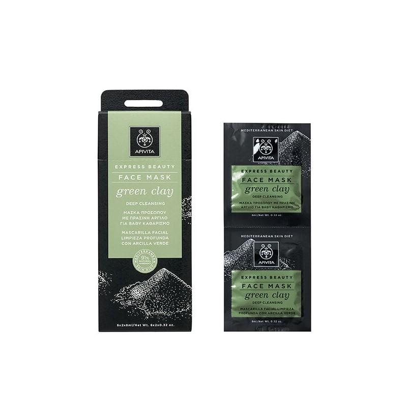 Mascarilla de limpieza profunda arcilla verde Express Beauty Apivita 2 x 8 ml