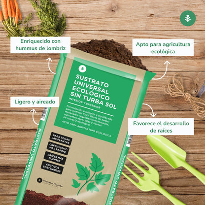 Sustrato Universal Sin Turba ECO Planeta Huerto 50 L - Fórmula mejorada