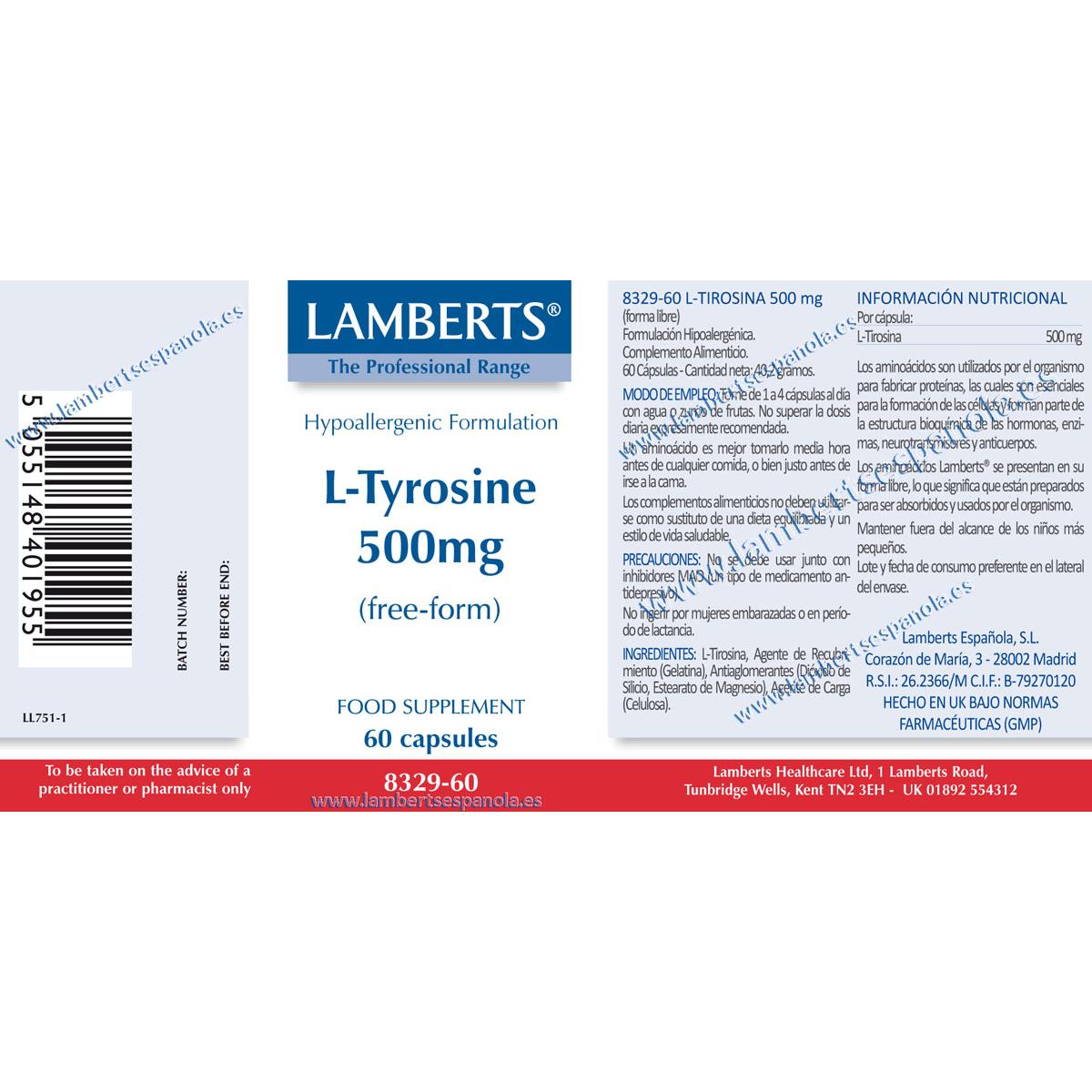 L-Tirosina 500 mg Lamberts