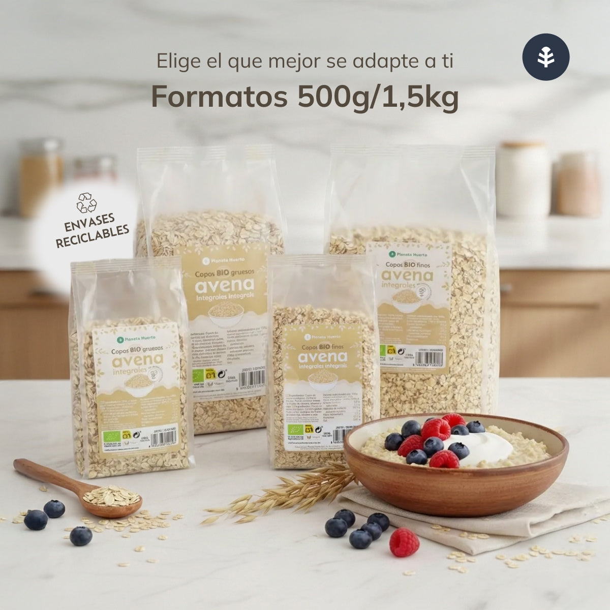 Pack 2x Copos de Avena integrales gruesos ECO Planeta Huerto 500 g