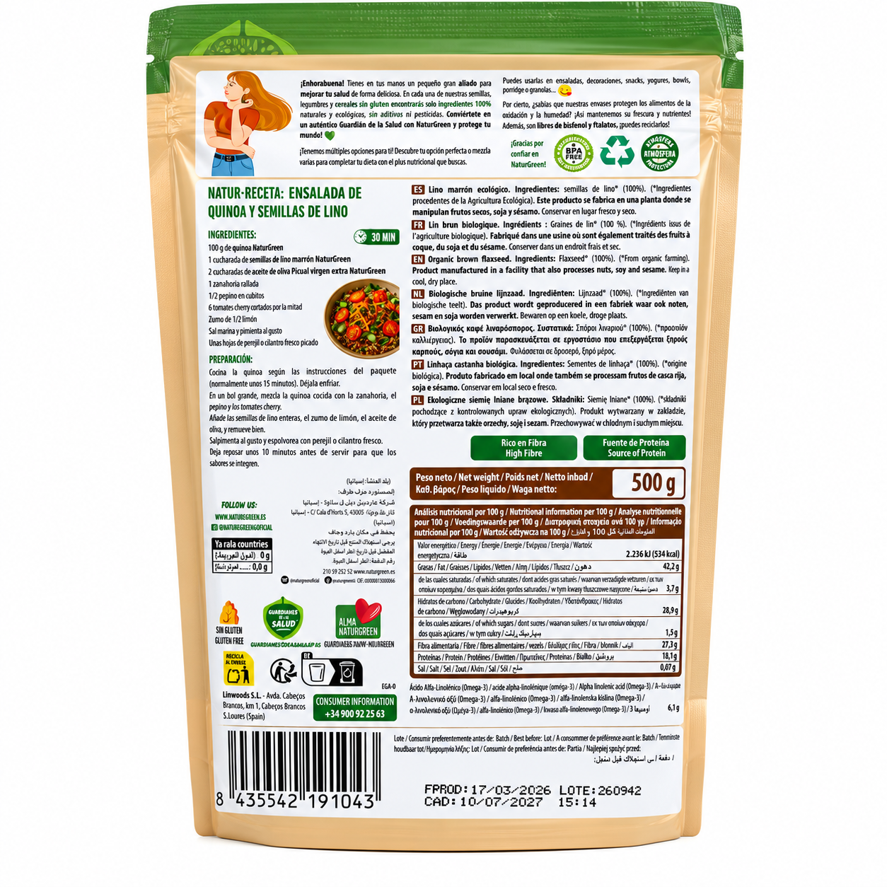 Semi di lino marroni biologici Naturgreen 500 g
