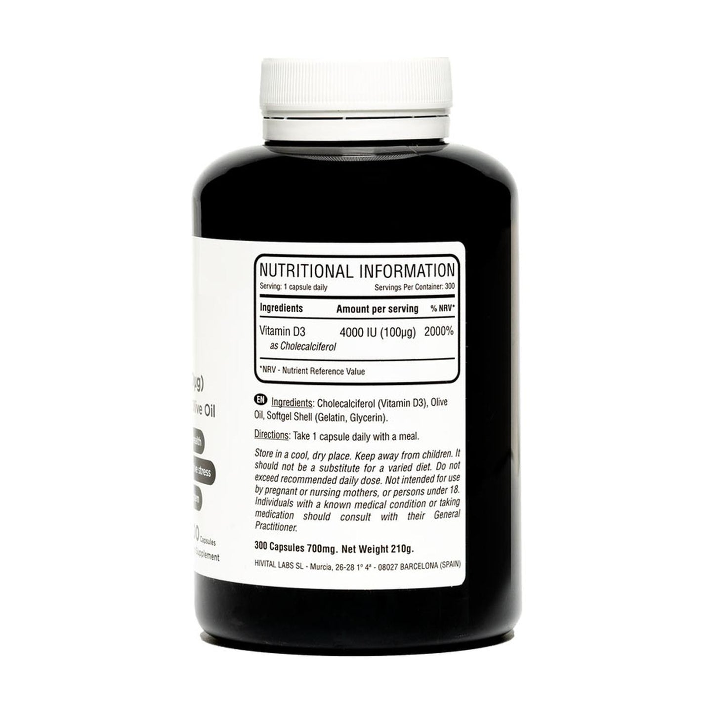 Vitamina D3 4000 UI Natural Hivital 300 perlas