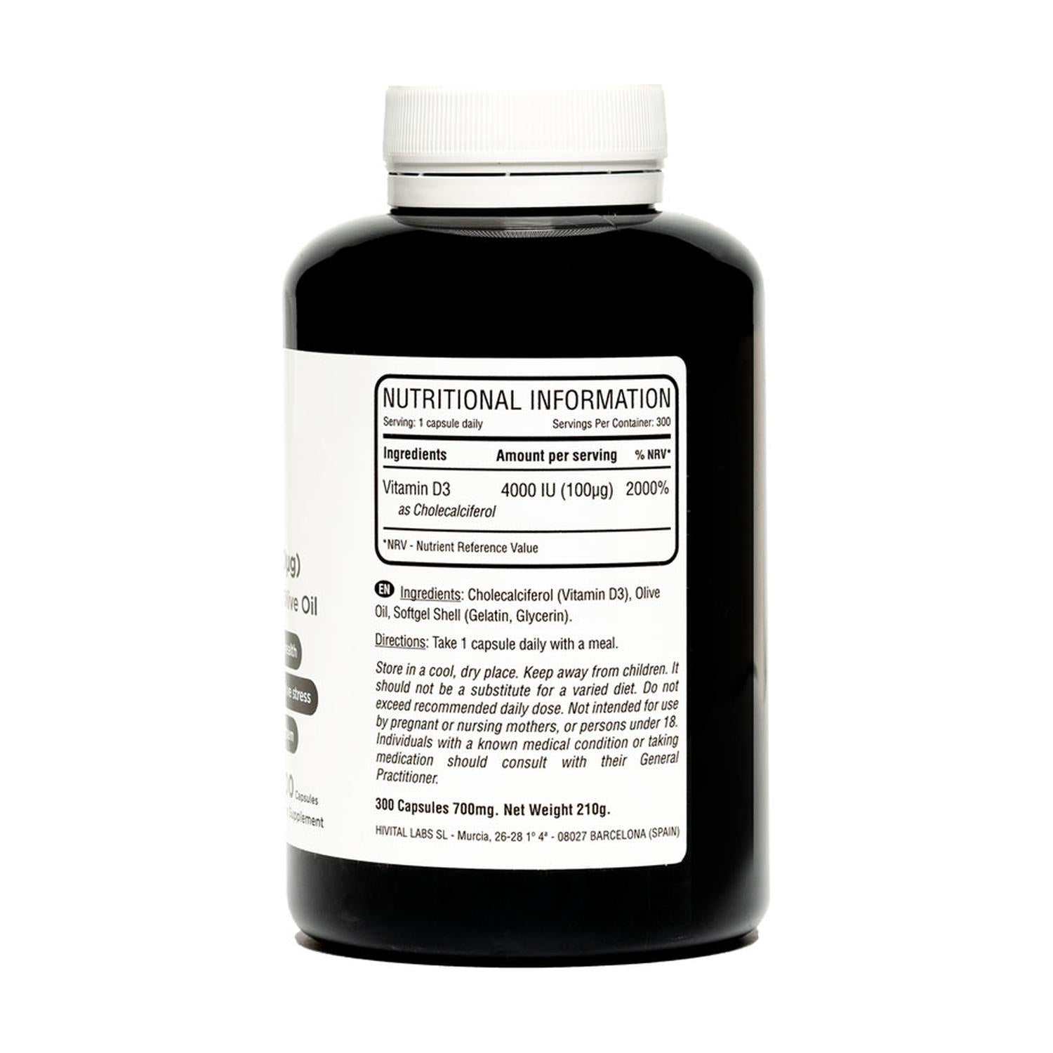 Vitamina D3 4000 UI Natural Hivital 300 perlas
