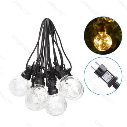Guirnalda LED 10 bombillas transparentes blanco cálido 8M interior y exterior