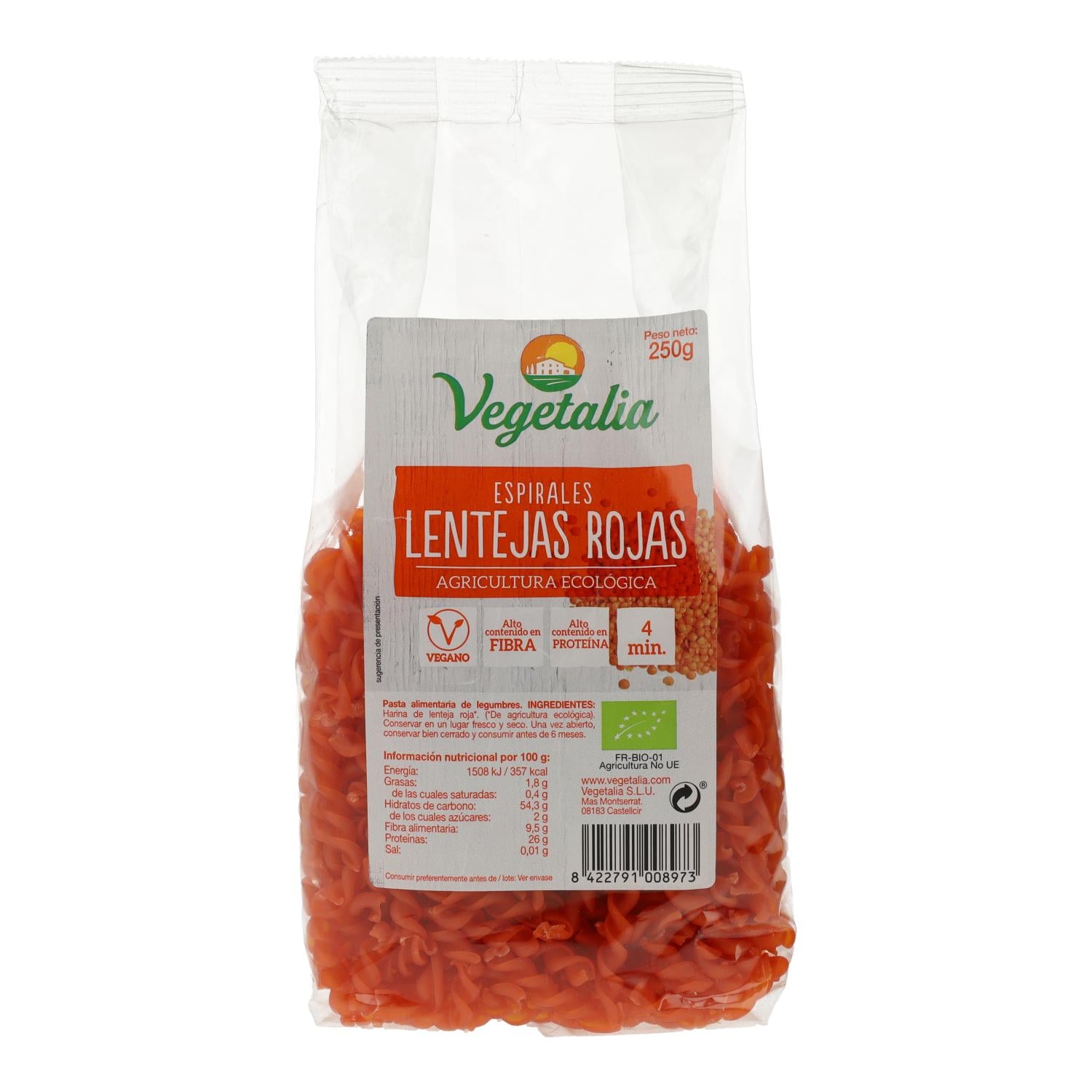Espirales de Lentejas Rojas Bio 250 g