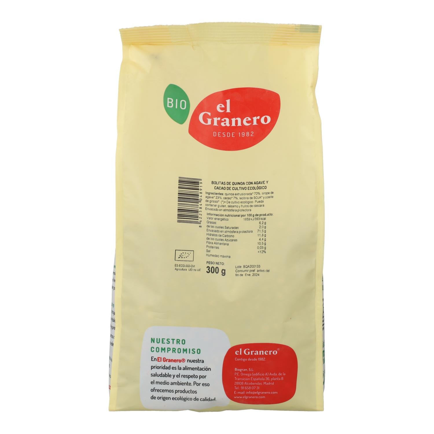 Bolitas Quinoa con Ágave y Cacao El Granero, 300 g