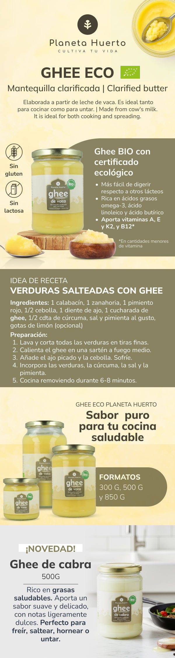 Burro chiarificato Ghee ECO Planeta Huerto 500 g